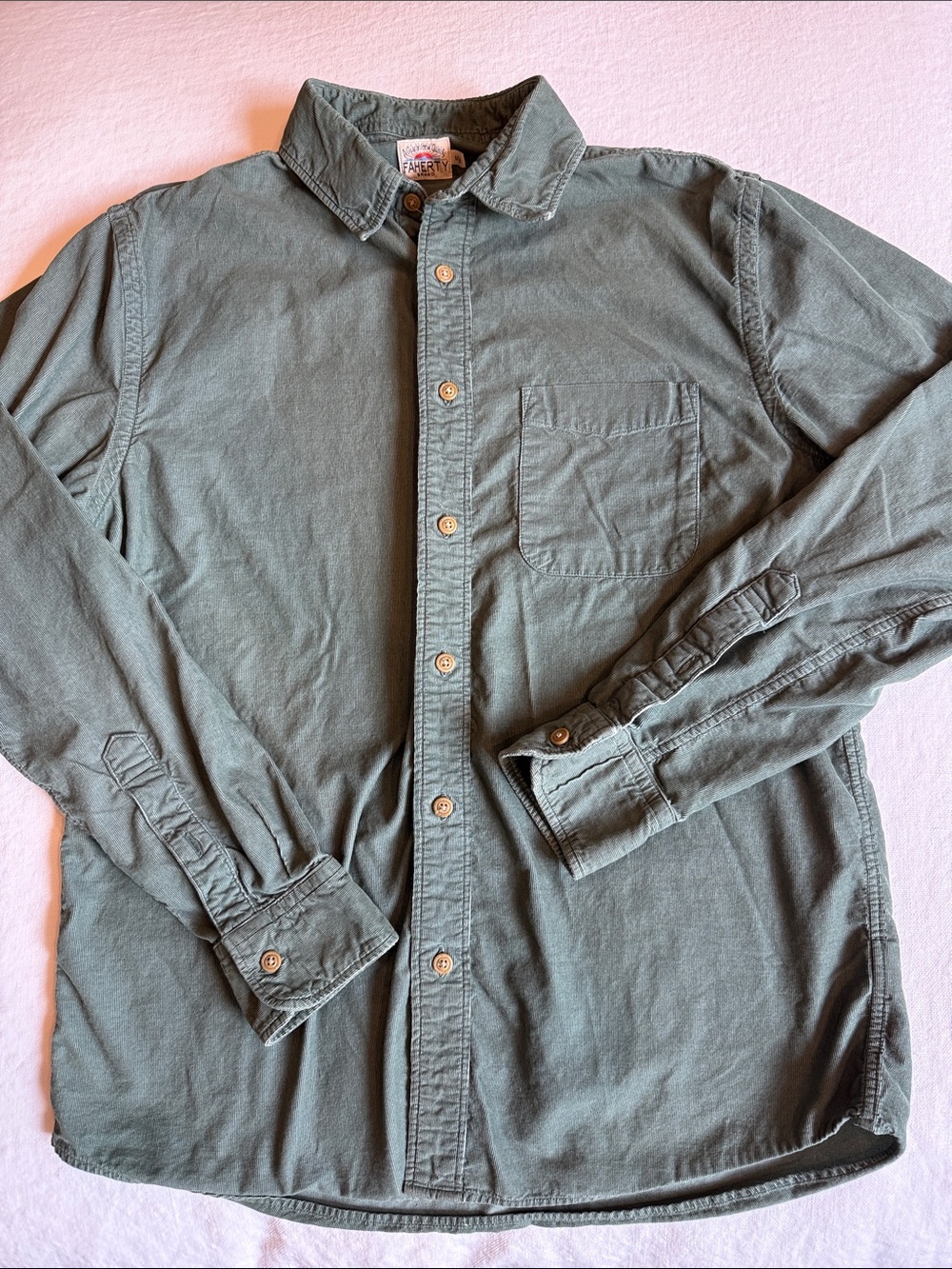 Faherty Green Cordaroy Long-Sleeve Button-Down Shirt